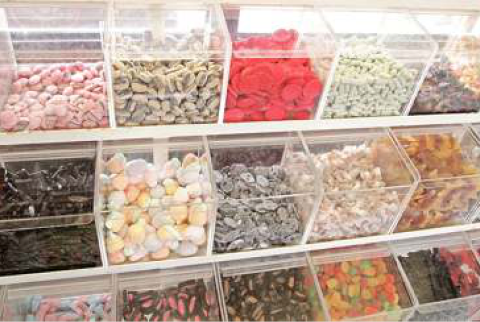 Loose sweets in bins